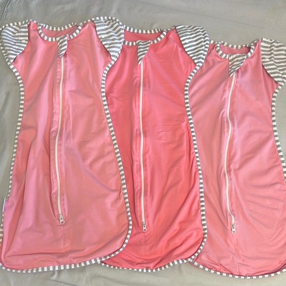 Insular - set of 3 Pink Baby Sleep Sacks with Striped Sleeves - Picture 1 of 6